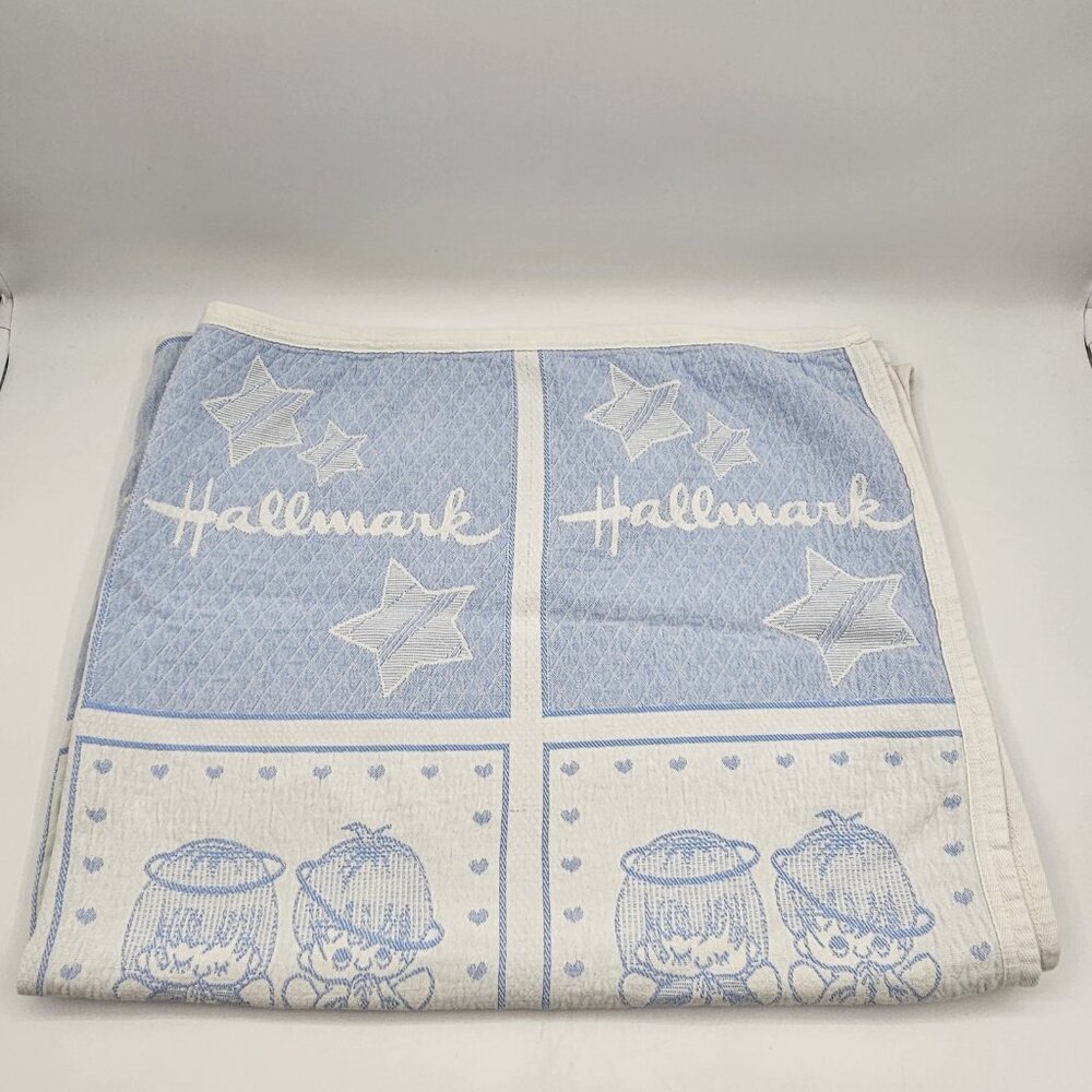 Hallmark Precious Moments Checkered Oversized Beach Towel Blue White 67 x 40 in